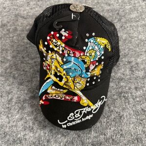 Ed Hardy Hat Mens Christian Audigier Beaded Embroidered Snap Back a9